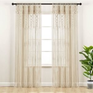 UO Bohemian Macrame Textured Cotton Window Curtain Panel Wall Hanging Tan